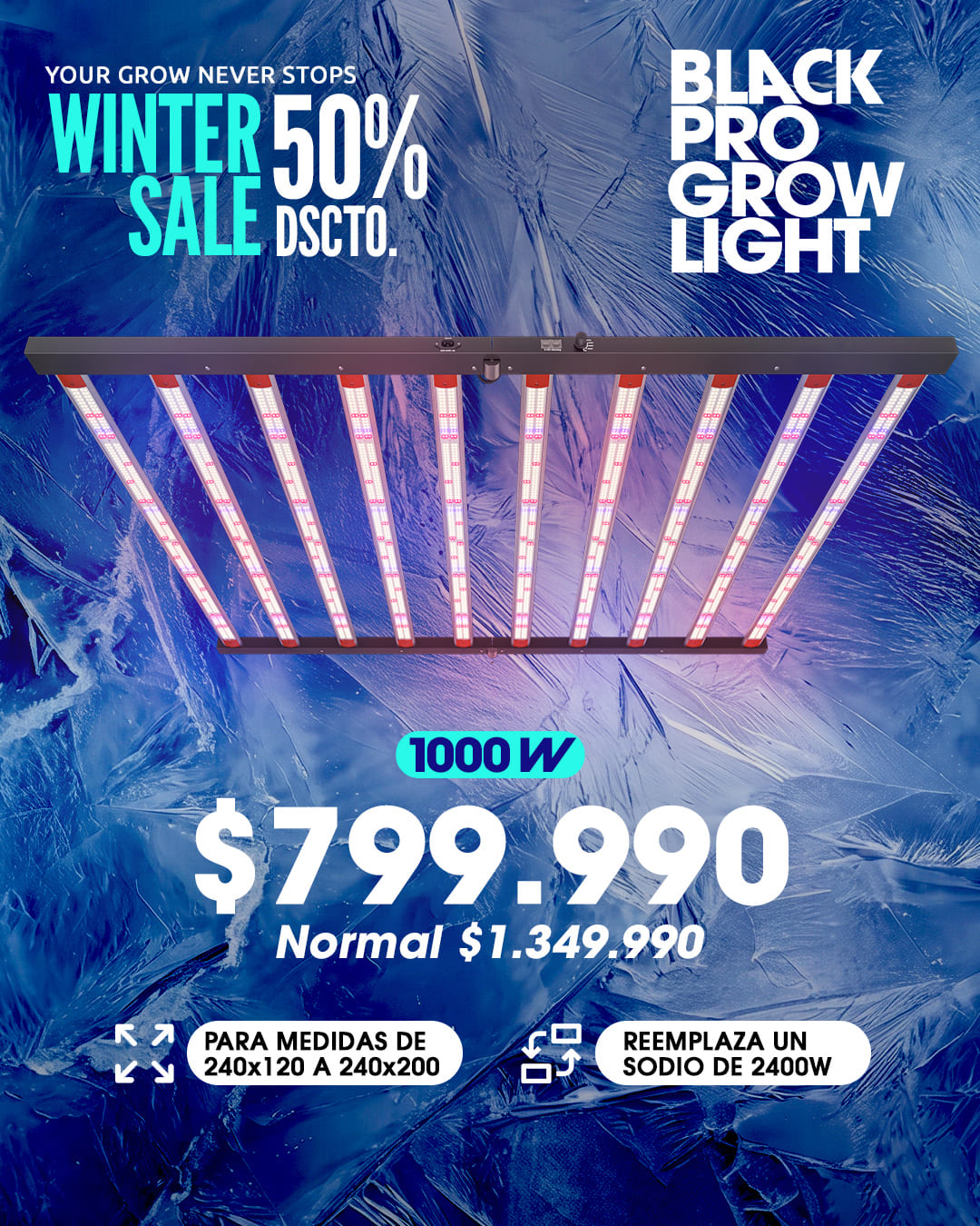 WINTER SALE BLACK PRO GROW LIGHT 1000W WINTER SALE BLACK PRO GROW LIGHT 1000W