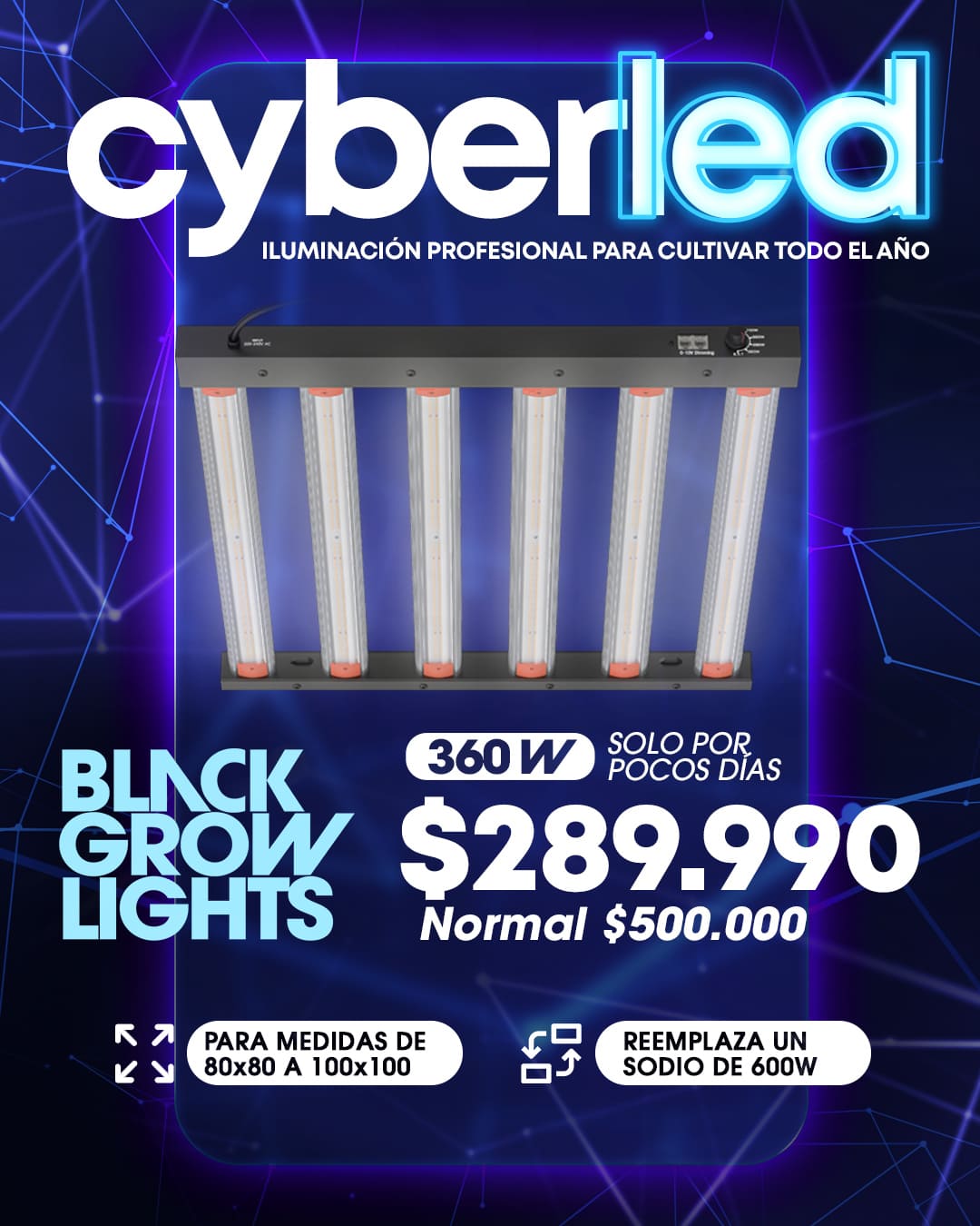 Black Grow Lights 360w Regulable cyber Black Grow Lights 360w Regulable cyber